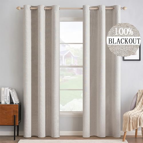 100% Blackout Linen Curtains for Bedroom 42x90 Inches Ivory (Ivory / 42"W x 90"L (Pack of 2))