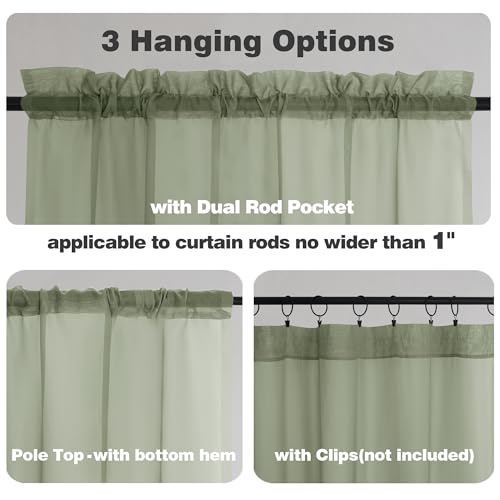 Extra Long Sage Green Sheer Curtains 108 Inches Long 2 Panels (Sage Green / 59"W x 108"L (Pack of 2))