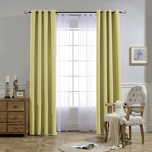 Paler Yellow Room Darkening Curtains for Living Room (Paler Yellow / 37"W x 72"L (Pack of 2))