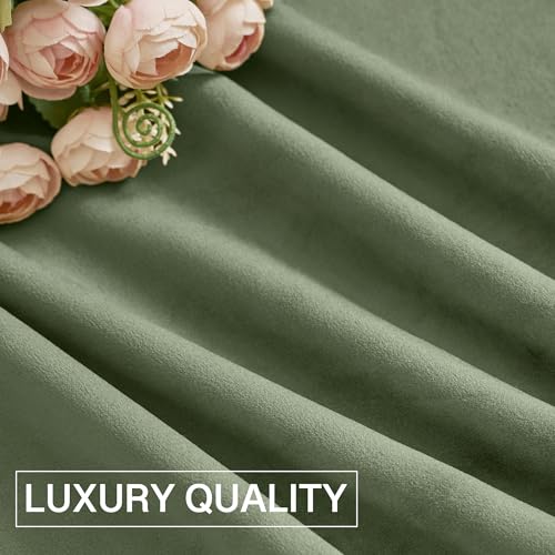 Soft Velvet Sage Green Curtains 96 inches Long Rod Pocket (Green Series - Sage Green / 42"W x 96"L (Pack of 2))