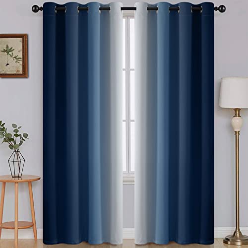 Ombre Blue to Grey White Curtains for Living Room 52Wx84L (52"W x 84"L (Pack of 2) / Blue)