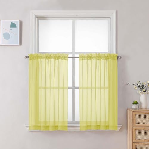 Sheer Curtains 36 inch Length 2 Panels Set (Lemon / 42"W x 36"L (Pack of 2))