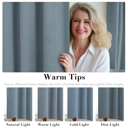 100% Blackout Linen Curtains 84" L 2 Panels Stone Blue (Stone Blue / 52"W x 84"L (Pack of 2))