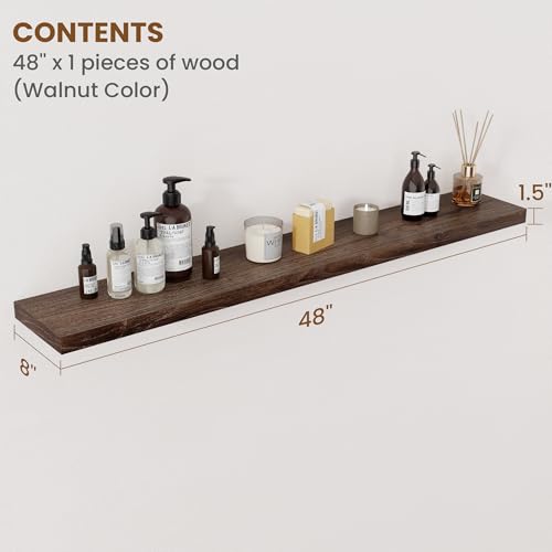 Floating Shelves for Wall Decor (Flat Edge, 48inch, 1Pack / Walnut)
