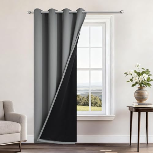 Grey Blackout Curtains 96 Inches Long for Bedroom 52" Wide 1 Panel (52"W x 96"L (Pack of 1) / Grey)