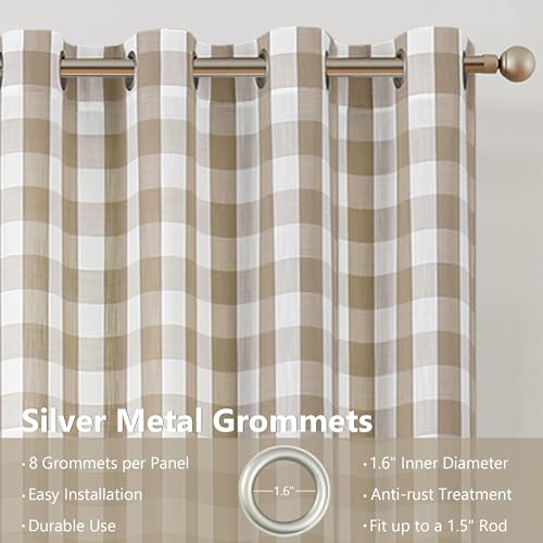 Beige Buffalo Plaid Semi Sheer Grommet Curtains 84 Inch Length (Beige/White / 52"W x 84"L (Pack of 2))