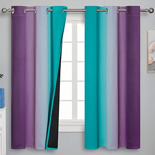Ombre Teal and Purple Blackout Curtains for Kids Bedroom (Purple and Teal / 42"W x 63"L (Pack of 2))