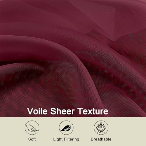 Burgundy Sheer Curtains for Bedroom Living Room 54 Inch Length 2 Panels Set (Burgundy / 42"W x 54"L (Pack of 2))