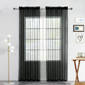 Solid Sheer Rod Pocket Curtain Voile Draperies 2 Panels White Beige Black Grey Coffee 52 Inch Width 45 Inch Long 1 Pair for Kitchen Bedroom Children Living Room Yard (Black / 52"W x 45"L (Pack of 2))