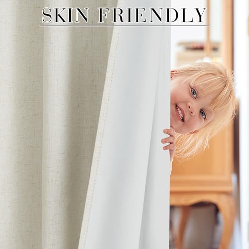 Natural Linen 100% Blackout Curtains for Bedroom 72 Long 52 Width (Cream Beige / 52"W x 72"L (Pack of 2))