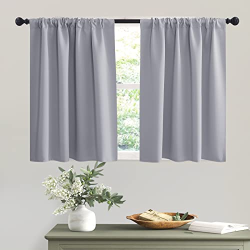Short Silver Grey Blackout Curtains for Small Bedroom Window Cafe (Silver Grey / 42"W x 36"L (Pack of 2))