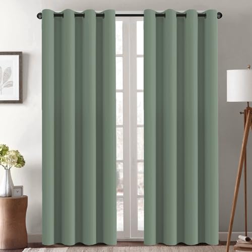 Blackout Curtain for Living Room Thermal Insulated Window Treatment Curtain Extra Long 108 inch Length Energy Saving Solid Grommet Blackout Drape (52"W x 108"L (Pack of 1) / Green Bay)