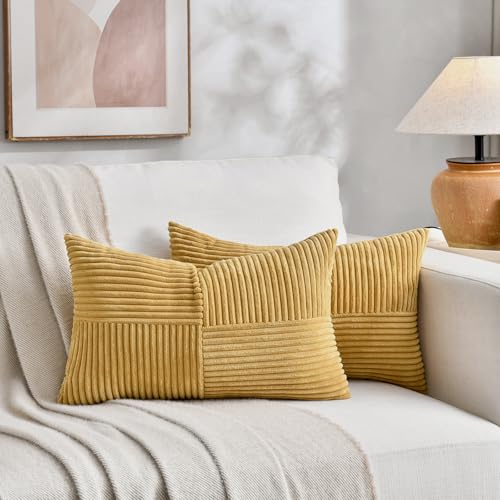 2 Packs Mustard Yellow Lumbar Decorative Throw Pillow Covers 14x22 Inch for Living Room Couch Bed (Mustard Yellow / 22" x 14" (Pack of 2))
