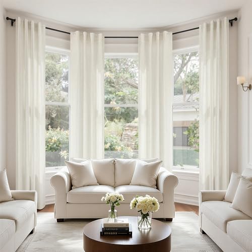 Natural Linen Boho Curtains 84 Inch Length 2 Panels Cream Ivory Light Filtering Semi Sheer Panels Floor Length Drapes for Bedroom Living Room Back Tab Pocket 34 x 84 Inch Long 7FT 7 FT Tall (34"W x 84"L (Pack of 2) / Natural)