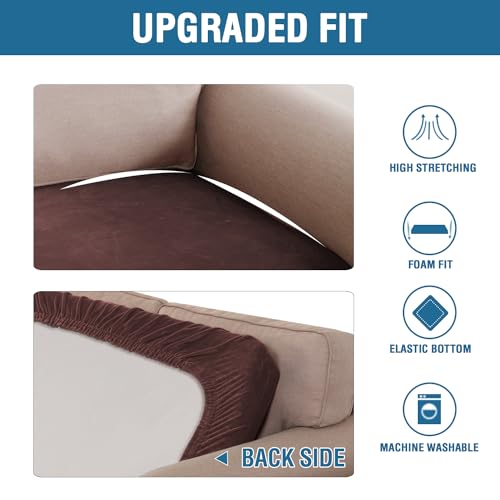 Velvet Stretch Individual Couch Cushion Cover Plush Slipcover for Loveseat Sofa Furniture Protector Seat Cover (Brown / 1 Cushion Loveseat)