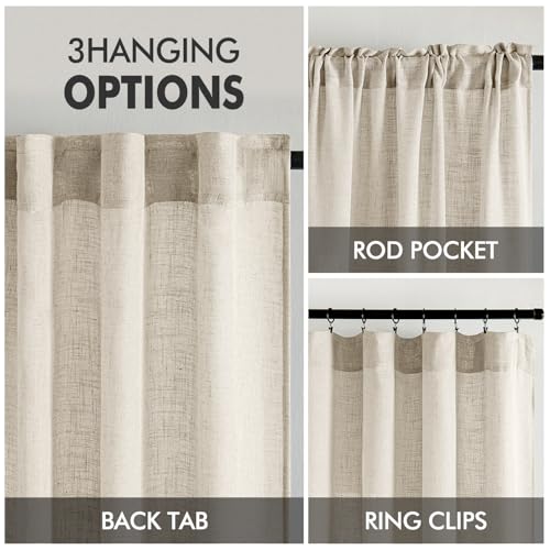 Cream Linen Curtains 52x108 Inches Long for Bedroom and Living Room (52"W x 108"L (Pack of 2) / Cream)