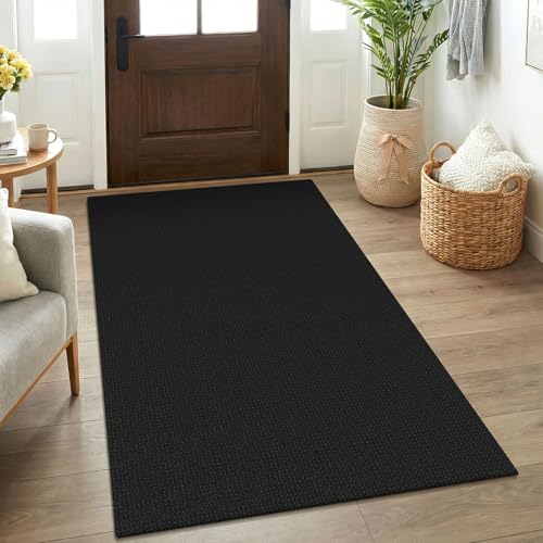 Rugs for Entryway 3x5 ft Washable Area Rug Non Slip Rubber Backed Entry Rug Woven Indoor Door Mat Cotton Kitchen Rugs Floor Carpet for Entryway (Black/Dark Grey / 3' x 5' (Rectangular))