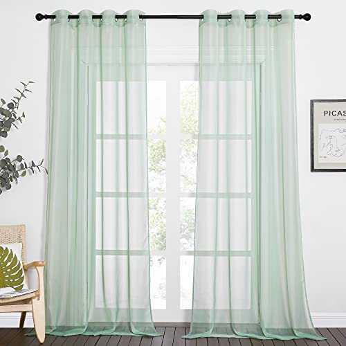 Sheer Curtains 96" Long for Living Room Windows (Sage Green / 54"W x 96"L (Pack of 2))