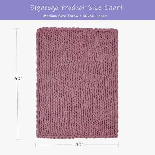 Chunky Knit Throw Blanket for Couch (Burnt Rose / 40"x60" (Medium Size Throw）)