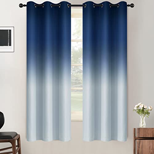 Blue to Grey White Ombre Room Darkening Curtains 63 Inch (42"W x 63"L (Pack of 2) / Blue to Grayish White)