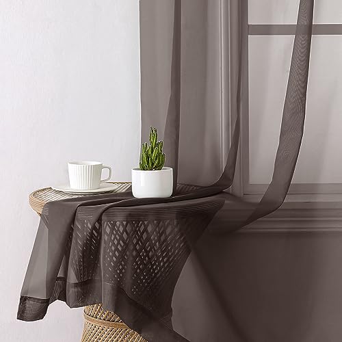 Chocolate Sheer Curtains 63 Inches Long 2 Panels (40"W x 63"L (Pack of 2) / Chocolate)