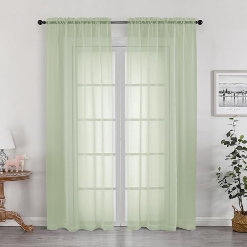 Sheer Curtains 72 Inches Long 2 Panels Set (Light Green / 42"W x 72"L (Pack of 2))