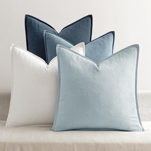 Blue Boho Linen Decorative Pillow Covers 20x20 Inch Pack of 4 (20" x 20" (Pack of 4) / Blue)