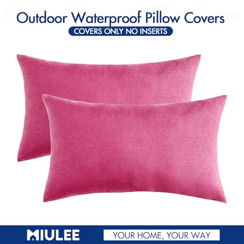 Decorative Outdoor Pillow Covers Lumbar Waterproof 12x20 Hot Pink (20" x 12" (Pack of 2) / Hot Pink)