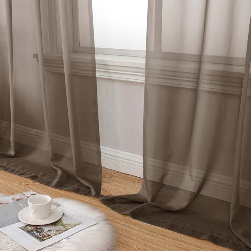 Chocolate Sheer Curtain for Bedroom Living Room 78 Inches Long 2 Panels Set (Chocolate / 42"W x 78"L (Pack of 2))