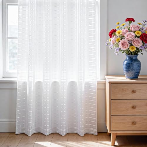 Check Sheer Curtains 72 Inches Long for Living Room (Check - White / 52"W x 72"L (Pack of 2))