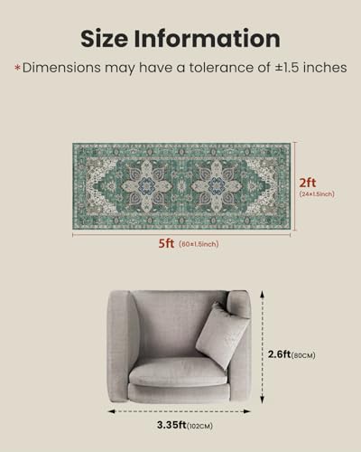 2x5 Washable Runner Rug (2' x 5' (Runner) / Dark/Green)