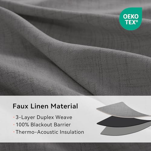 100% Blackout Linen Curtains 90 Inch Long 2 Panels Set (Graphite | Dark Gray / 50"W x 90"L (Pack of 2))