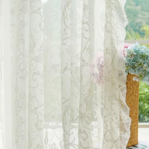 Lace Ruffle Curtains 2 Panels (59"W x 72"L (Pack of 2) / Cream)