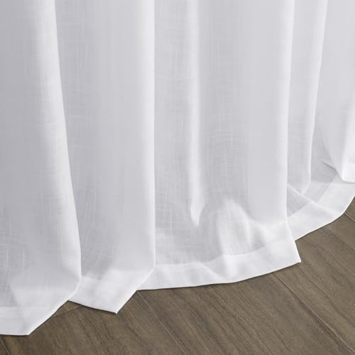 Snow White Linen Curtains 90 Inches Long for Living Room Light Filtering Semi Sheer Curtain Back Tab Luxury Neutral Coastal Modern Farmhouse Decor Drapes for Bedroom Dinner Room 52x90 (52"W x 90"L (Pack of 2) / Snow White)