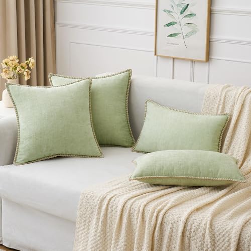 Decorative Couch Throw Pillow Covers 16x16 Inch Light Green 2 Pack (Light Green / 16" x 16" (Pack of 2))