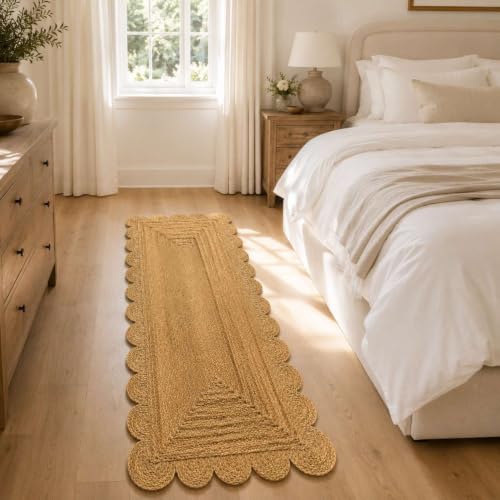 Jute Runner Rug 2.5x16 Ft with Scalloped Border (Natural / 2'7" x 16' (Rectangular))