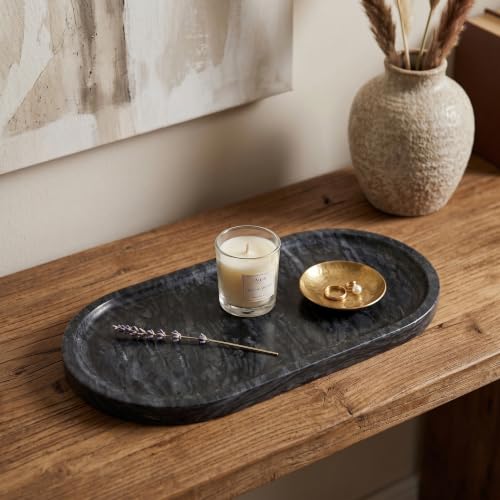 Wave Grey Oval Marble Tray (Wave Grey / 11.8" x 5.9" x 0.6")
