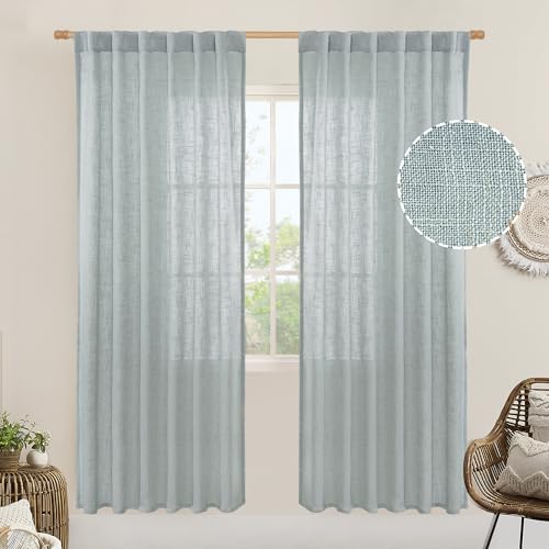 80 inch Linen Living Room Curtains (Greyish Blue / 52"W x 80"L (Pack of 2))