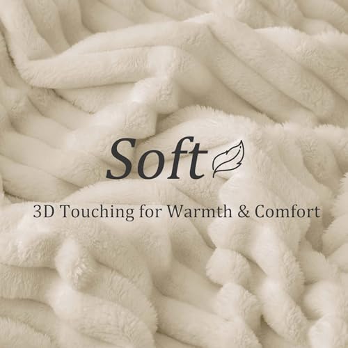 Ribbed King Size Blanket for Bed (Beige / King(108"x90"))