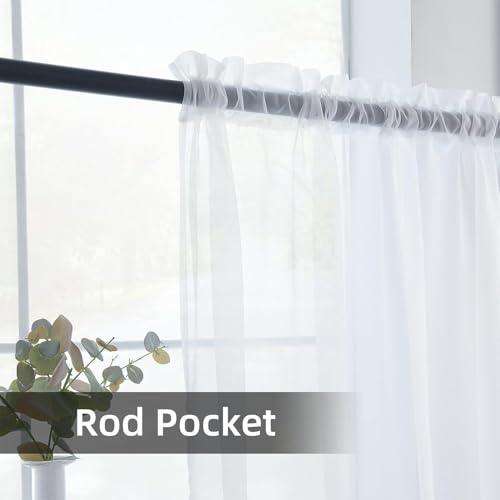 Solid Sheer Rod Pocket Curtain Voile Draperies 2 Panels White Beige Black Grey Coffee 26 Inch Width 40 Inch Long 1 Pair for Kitchen Bedroom Children Living Room Yard (White / 26"W x 40"L (Pack of 2))