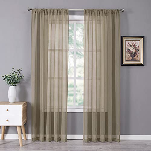 Sheer Curtain Linen Textured Living Room Curtains Sheer Light Filtering Rod Pocket Voile Curtain for Bedroom (54"W x 72"L (Pack of 2) / Taos Taupe)