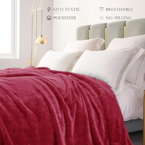 Fuzzy Plush Fleece Bed Blanket Twin XL Size (Deep Red / 90x66 IN)