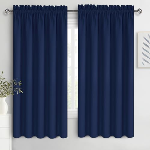 Wide Blackout Curtains for Bedroom 60 x 63 Inch Long Navy Blue (Navy Blue / 60"W x 63"L (Pack of 2))