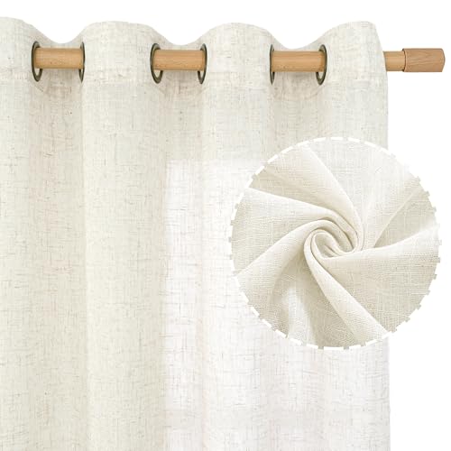 Living Room Linen Curtains 95 Inches Long for Bedroom 2 Panels (52"W x 95"L (Pack of 2) / Cream)