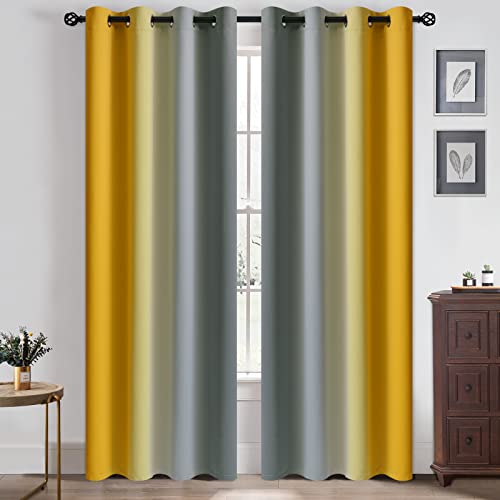 Ombre Yellow and Grey Curtains for Bedroom (52"W x 84"L (Pack of 2) / Yellow and Grey)