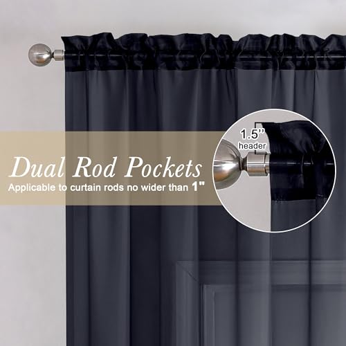 Black Sheer Curtains 78 Inches Long 2 Panels Set (Black / 42"W x 78"L (Pack of 2))