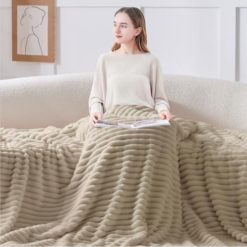 Ribbed Twin Blanket for Couch & Bed (Linen / Twin(60"x80"))