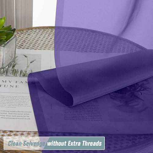 Purple Sheer Curtains for Window 96 Inches Long 2 Panels Set (42"W x 96"L (Pack of 2) / Purple)