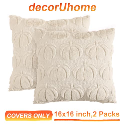 Fall Beige Pumpkin Faux Fur Throw Pillow Covers 18x18 Set of 2 (Beige / 18" x 18" (Pack of 2))