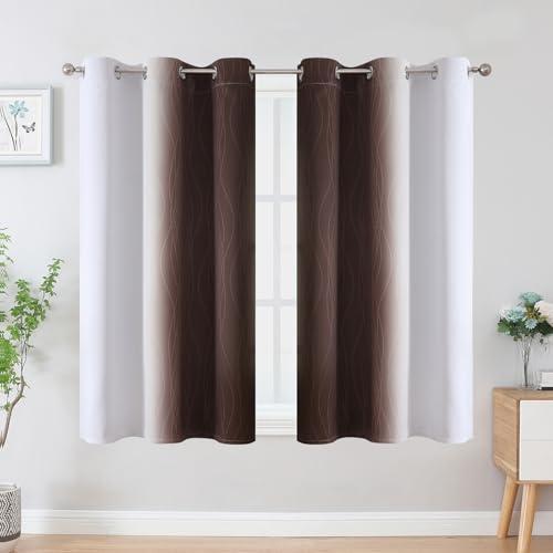 Brown and Greyish White Blackout Curtains 42Wx54L 2 Panels (Brown and Greyish White / 42"W x 54"L (Pack of 2))